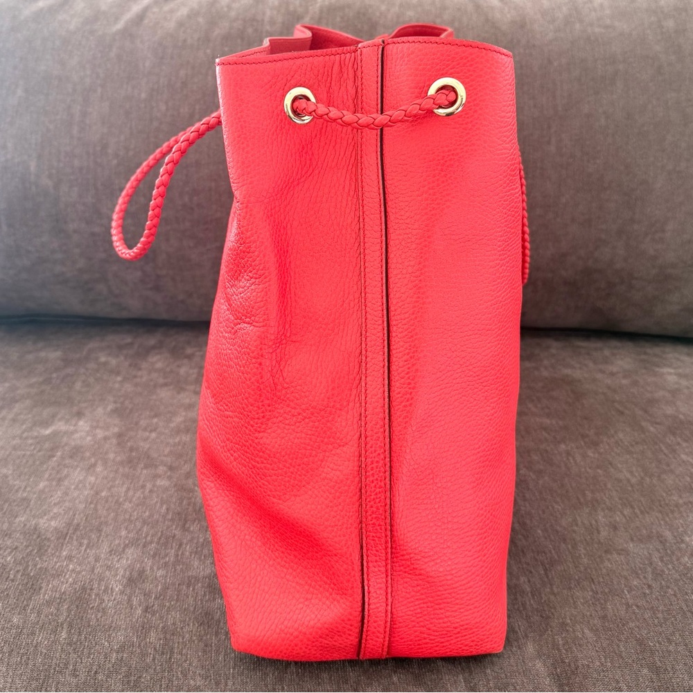 Authentic Gucci Gifford Tote Bag coral red leather large size braided handles - Picture 7 of 16
